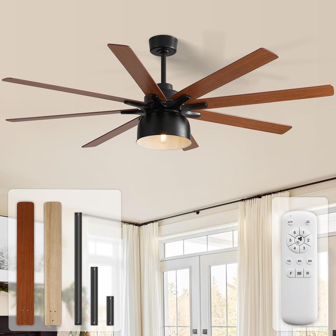 Sofucor Ceiling Fans with Lights and Remote, 66 Inch Modern Ceiling Fans for Bedroom Living Room, Low Profile Outdoor Ceiling Fans for Patios, Dimmable LED Chandelier, Reversible Blades, ETL