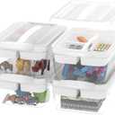 4-Pack Craft Storage Box with Removable Tray, 20 QT Clear Plastic Storage Organizer with Lids, White Playdoh Storage Organizers for Crafts, Tools, Puzzles