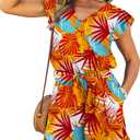 VERABENDI Women’s Tropical Romper Vacation Outfit – V Neck Flutter Sleeve Tie Waist Beach Romper for Cruise, Resort & Island (Orange, M)