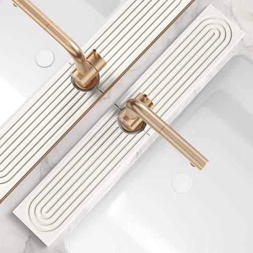 Eormoe Faucet Mat for Kitchen Sink – Diatomite Stone Drying Mat & Sink Protectors, Prevent Moisture – Sink Splash Guard Water-Absorbing Stone Tray for Kitchen Counter Decor (Light Grey, 23.6" x 3.9")