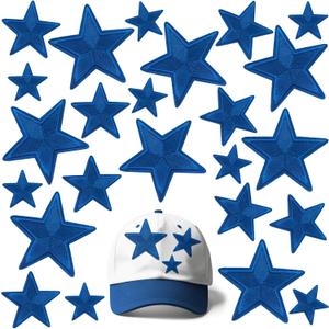 24PCS Star Patches Iron on, Sapphire Blue Star Iron on Patches for Clothes, Dress, Hat, Socks, Jeans