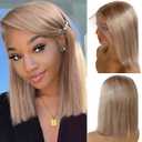 Ash Blonde Lace Front Bob Wig Human Hair Pre Plucked Hairline 180% Density 12 Inch Short Bob Human Hair Wigs for Women 13x6 HD Transparent Lace Frontal Wig Gluelss Deep Parting Silver Blonde Bob Wig