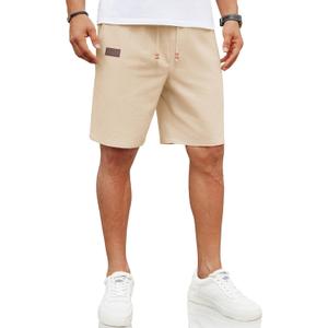 COOFANDY Mens Casual Linen Shorts Elastic Waist Drawstring Loose Fit Summer Beach Vacation Shorts with Pockets (White, L)