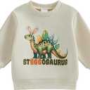 Douhoow Toddler Boy Easter Outfits Baby Boy Sweatshirts For The Chicks Seggosaurus 6M 12M 18M 2T 3T 4T 5T Boys T-shirt Tops (Beige A, 6-12 Months)