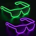 YouRfocus Wireless Led Light up Glasses 2 Pack Glow in The Dark Neon Rave Glasses for Rave Party, EDM, Halloween, Christmas (Green + Purple)