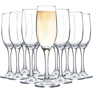 UMEIED Champagne Glasses, Set of 12 Champagne Flutes with Classic Shape, Long stem Sparkling Wine glasses for Wedding, Restaurant, Bar, Wine Toasting, Clear (Transparent)