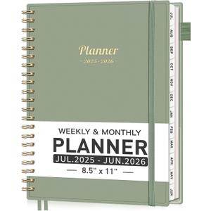 AHGXG Planner 2025-2026, Weekly and Monthly Academic Teacher Planner, JUL 2025 - JUN 2026, 8.5" x 11", Calendar 2025 with Monthly Tabs, Inner Pocket, Spiral Bound, Ideal for Office Home School Supplies, Sage Green