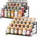 RCHYFEED Spice Rack Organizer for Cabinet Pantry,4 Tier Spice Rack Countertop,Tierd Spice Organization Easy Visibility, Depth Adjustable Seasoning Organizer for Cabinet (Black, 2Pack)