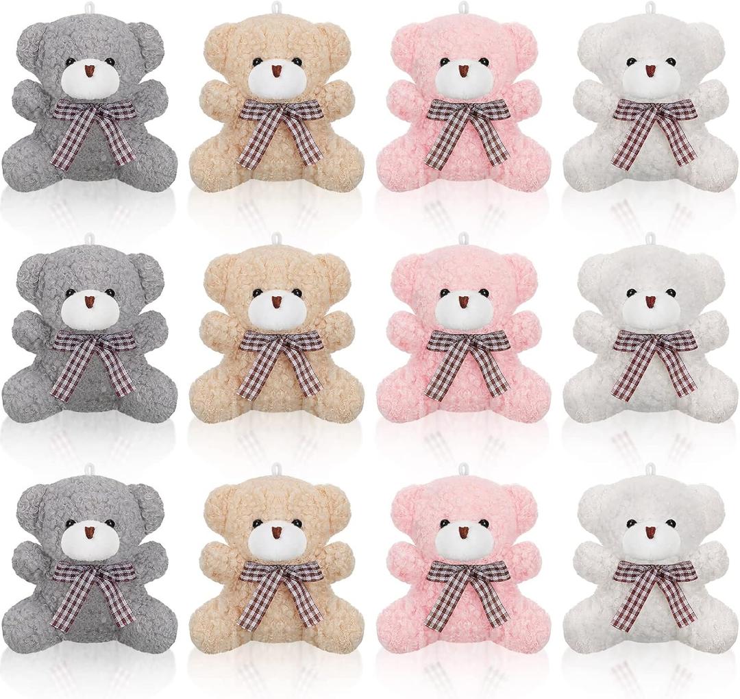 Zomiboo 12 Pcs Easter Bunny Bear Koala 4 Inch Mini Animal Plush Toys Soft Cute Dolls Sleeping and Playing Stuffed Toys Gifts for DIY Baby Shower Party(Bear,Pink, Apricot, Gray, White)