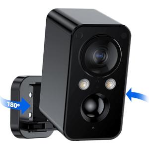 Security Cameras Wireless Outdoor Battery: 180 Horizontal Camera for Home Security Battery WiFi Outside Surveillance Camera CCTV Cam System with Color Night Vision Motion Sensor