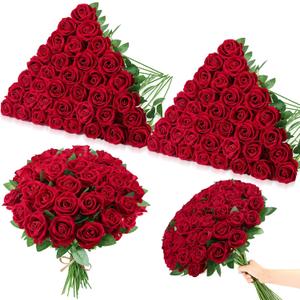 80 Pcs Roses Artificial Flowers, Silk Crimson Burgundy Artificial Flowers Petals Long Stem Roses for Wedding Bouquet Home Party Decor
