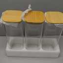 71oz Rectangle Airtight Glass Storage Containers with Bamboo Lids (Set of 3), Square Food Storage Jar, Pantry Organizers for Sugar, Flour, Spaghetti and Coffee beans (with Black Lable)