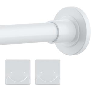 White Shower Curtain Rod Adjustable 30-80" with Holder, Anti-Rust Shower Rod & Spring Tension Shower Rod No Drill, Shower Curtain Rod for Bathroom Tension Rod