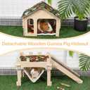 Bienbee Guinea Pig Hideout, Large Wooden Guinea Pig Castle with Stair, Hammock and Mat, Detachable Double-Decker Guinea Pigs House for Bunny Hamster Chinchilla Ferret Rabbit Guinea Pigs Accessories