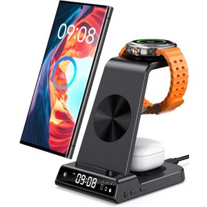 Wireless Charger for Samsung, 3 in 1 Wireless Charging Station for Samsung Galaxy S25 Ultra/S24 Ultra/S23/S22/Note 20/Z Flip 7/Fold 6, Charger for Samsung Galaxy Watch Ultra/8/7/6, Galaxy Buds 3/3 Pro (Black)