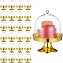 24 Pcs Mini Plastic Cupcake Stand with Dome Cover, Mini Cake Plate Stand, Gold Clear Small Cake Display Holder for Chocolate, Dessert, Wedding, Birthday, Baby Shower and Tea Party Supplies