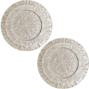 i-lan 13Inch 2 Pack Mother Of Pearl Decorative Plates for Display, Sea Shell Inlay Wood Charger Plates for Dining, Party, Modern and Rustic Decoration Placemats for Dinner Plates,Champagne Gold
