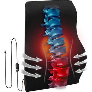 Mind Reader Heated Air-Cloud Lumbar Cushion, Ergonomic Memory Foam Back Support Pillow with Adjustable Heat Settings and Timer, Black