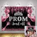 7x5ft Prom Send Off 2026 Backdrop Rose Gold Glitter Graduation Photography Background Congrats 2026 Grad Graduation Prom Night Party Photo Booth Supplies Banner