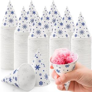 AVLA 400 Pack Snow Cone Cups, 3.7 OZ LeakProof Paper Cone Water Cups for Slush, Shaved Ice, Ice Cream, Sorbet, Water, Disposable Craft Funnels for Oil, Small Dispenser Cup, Protein Powder Drinks