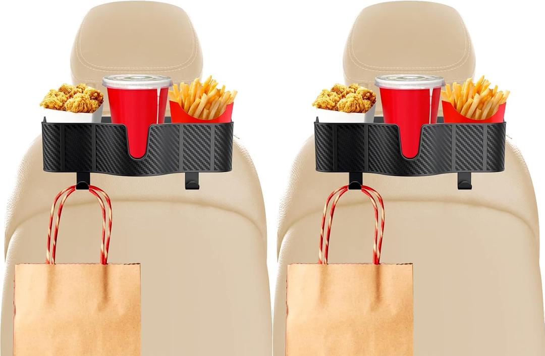 Car Headrest Backseat Organizer with 3.7" Cup Holder, 3 in 1 Seat Back Organizer with Headrest Hooks, Multifunctional Storage for Car Travel Accessories2pcs (2-PACKS)