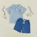 Douhoow Toddler Boy Summer Outfits Short Sleeve Lapel Collar Embroidery T-shirt Tops Shorts Baby Boy Festival Clothes