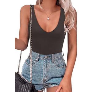 SAUNGKUAI Women’s Bodysuit Sexy Plunge Deep V Neck Backless Sleeveless Tank Thong Body Suits Outfits for Going Out, Medium