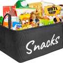 Snack Organizer Basket for Home Office: Snack Storage Bin for Pantry Shelf Countertop (Black)