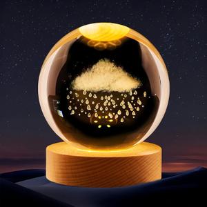 JINGYAN 3D Rainy Cloud Crystal Ball Night Light, Happyhaves Calming Stellar Light Spheres, 2.35 Inch Sphere Lamp Galaxy and Saturn for Bedroom and Living Room Decoration Warm Light Rainy Cloud