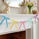 11 ft Easter Bow Garland Decorations Pastel Velvet Home Decor Banner Include 25 Bow Spring Decorations for Mantel, Room, Fireplace, Wall, Farmhouse, Office, School Indoor Birthday Table Supplies