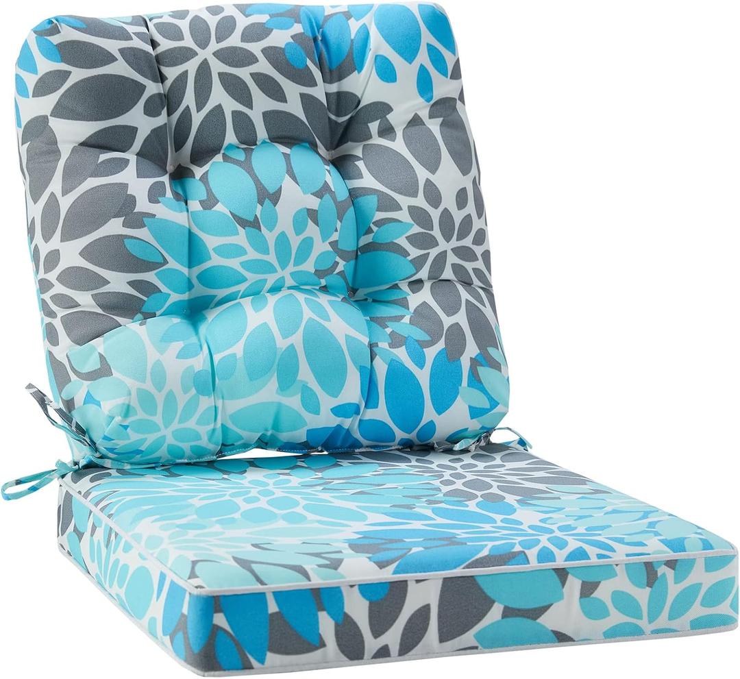 JMGBird Outdoor Chair Cushions Set - 19"x19" Deep Seat & Back Cushions, Water-Resistant Tufted Pillows for Patio Furniture (Light Blue With White)