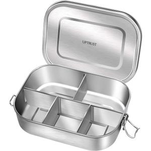UPTRUST Stainless Steel Bento Lunch Food Box Container, 5-Compartment Large 1400ML Metal Bento Lunch Box Container for Kids or Adults with Lockable Clips to Leak Proof