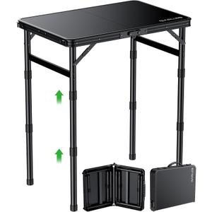 GARLLEN Folding Camping Table with Waterproof Plastic Tabletop, Portable Folding Picnic Table with 3-Adjustable Height, Aluminum Frame Outdoor Table for BBQ, Camping, Indoor Use, 22.8" L x 15.7" W, Tabletop Size: 22.8"L x 15.7"W