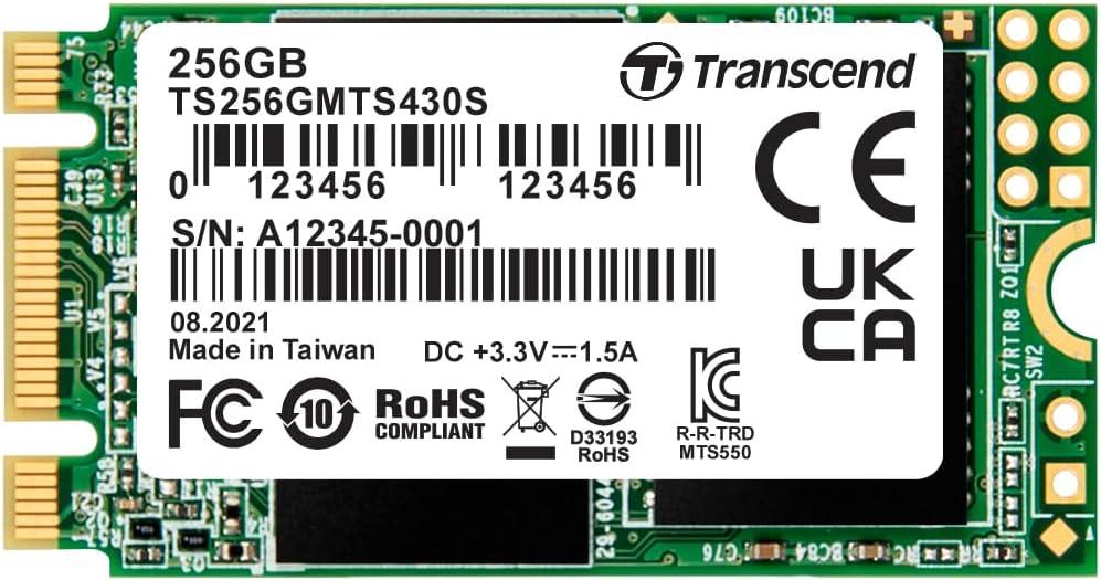 Transcend MTS430 256GB M.2 2242 SATAIII SSD with Dram Cache, Up to 530MB/s, Compatible with Ultrabook/Laptop/PC/Desktop, 3D TLC NAND Flash Internal SSD, LDPC Error Correction, SLC Cache, B+M Key