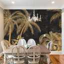 YIHWM -Gold Palms Botanical Backdrop Large Fabric Wallpaper Retro Tropical Plant Bedroom Bathroom Wall Mural- 91"x65"（ not Peel and Stick）