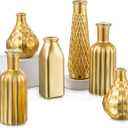 Glasseam Gold Glass Vase, 8pcs Cylindrical Home Decor, Antique Art Deco Style, Holds Water, Gold Electroplating Finish, Living Room Kitchen Bathroom Bedroom Decor, Table Centerpieces