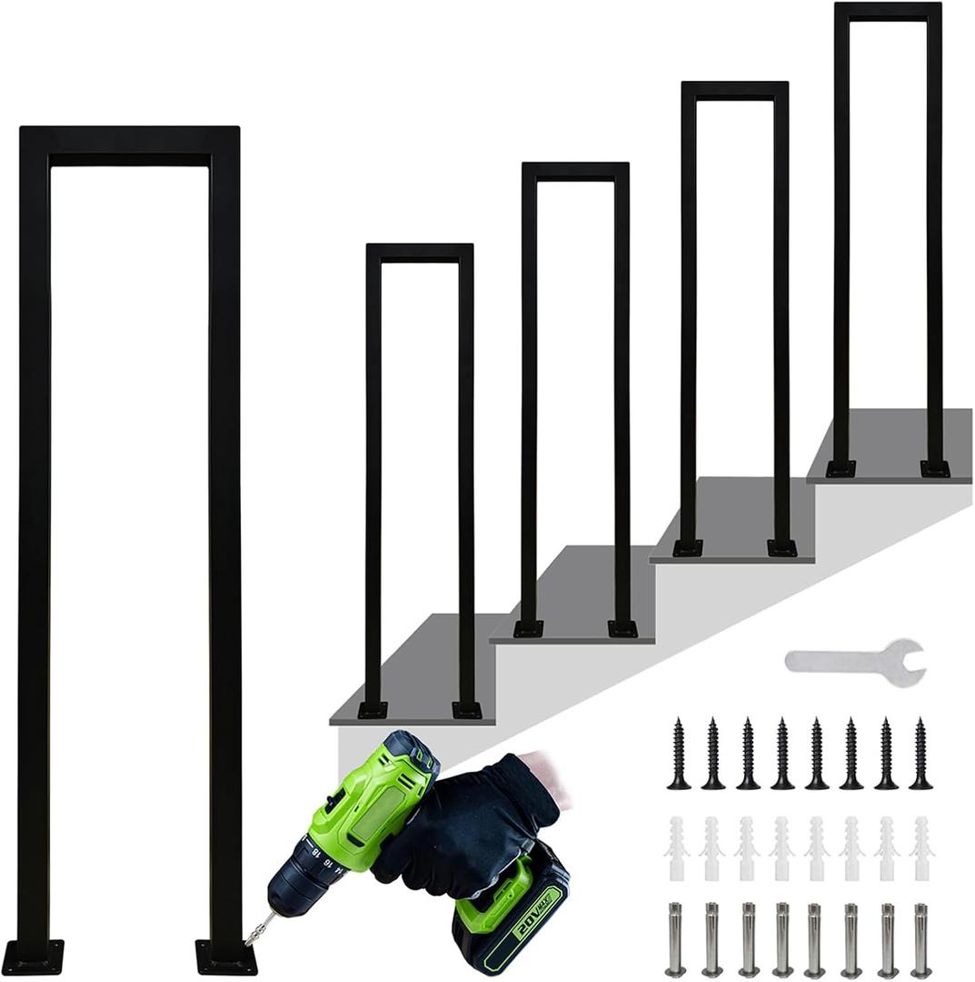 Hand Rails for Outdoor Steps, Matte Black U Shaped Handrails for Indoor Stairs, Non-Slip Stair Railing Industrial Wrought Iron Railing for Stairs Garden Loft Corridor, 1Pcs(Tall:90cm/3ft)