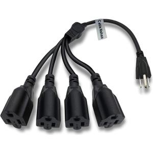 3 Prong 1 to 4 Outlet Power Cord Splitter Cord,Indoor Outdoor Cable Strip Outlet Saver,Power Extension Cable,SJT 16AWG,ETL Approved for Computer, LED Stage Light(20 Inch, Black)