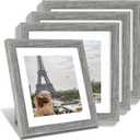 Hongkee 10x10 Picture Frame Set of 4, Made of Glass and Grey Wooden Frame - Display Picture 8x8 with Mat or 10 x 10 Without Mat, 10 by 10 Photo for Wall or Tabletop