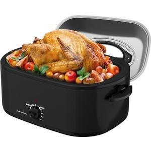 SUNVIVIPRO Roaster Oven 28 Quart, Electric Turkey Roaster with Self-Basting Lid, Removable Pan & Rack, Variable Temp Control, Stainless Steel, Black
