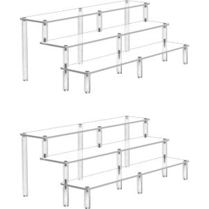 Acrylic Riser Display Shelf,3 Tier Display Riser for Amiibo Funko POP Figures,Display Stand Large Risers for Display Cupcake Perfume Organizer Cologne Makeup Collection Countertop Tabletop(2 PACKS)