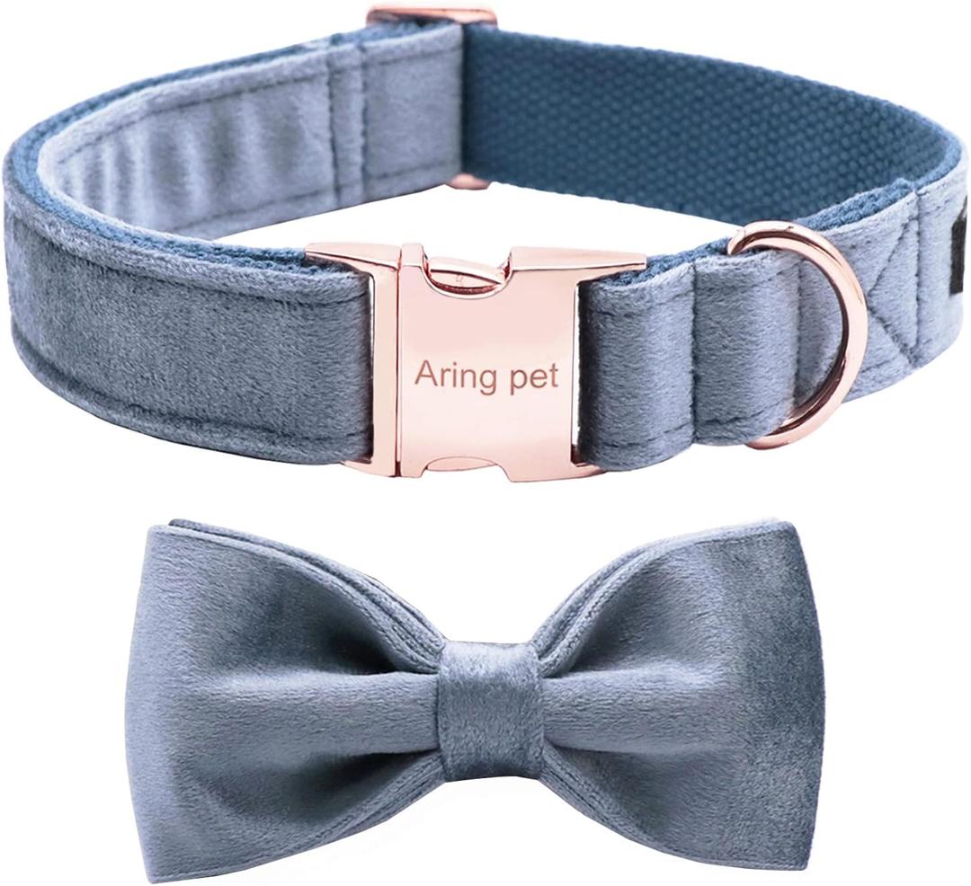 ARING PET Bowtie Dog Collar,Velvet Dog Collars with Detachable Bowtie, Cute &Comfortable Dog Collar, Blue X-Small.
