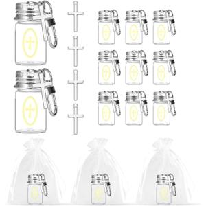 12 Pcs Holy Water Bottle Keychain with Catholic Christian Glass Watering Vial Cross and Sticker Holy Water Vial Set for Church Wedding Party Favors Gift Set Baptism Favors Communion Catholic