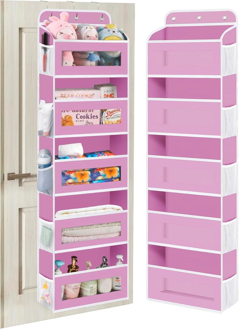KYEVIS Over The Door Organizer, 5 Shelves Closet Door Hanging Organizer with 10 Mesh Pockets, Nursery Closet Organizer, Baby Essentials, Dorm Room Essentials for Girls