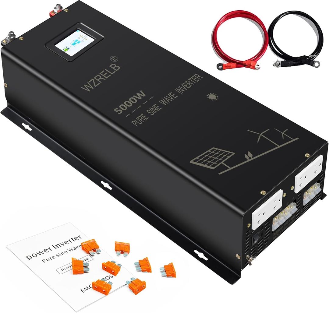 WZRELB 3500W 24V Pure Sine Wave Inverter,24 Volt DC to AC 120V 240V Split Phase Power Inverter,7KW Surge,5 AC Outlets,AC Hardwire Terminal,High Efficiency up to 91.6%,Wireless Remote