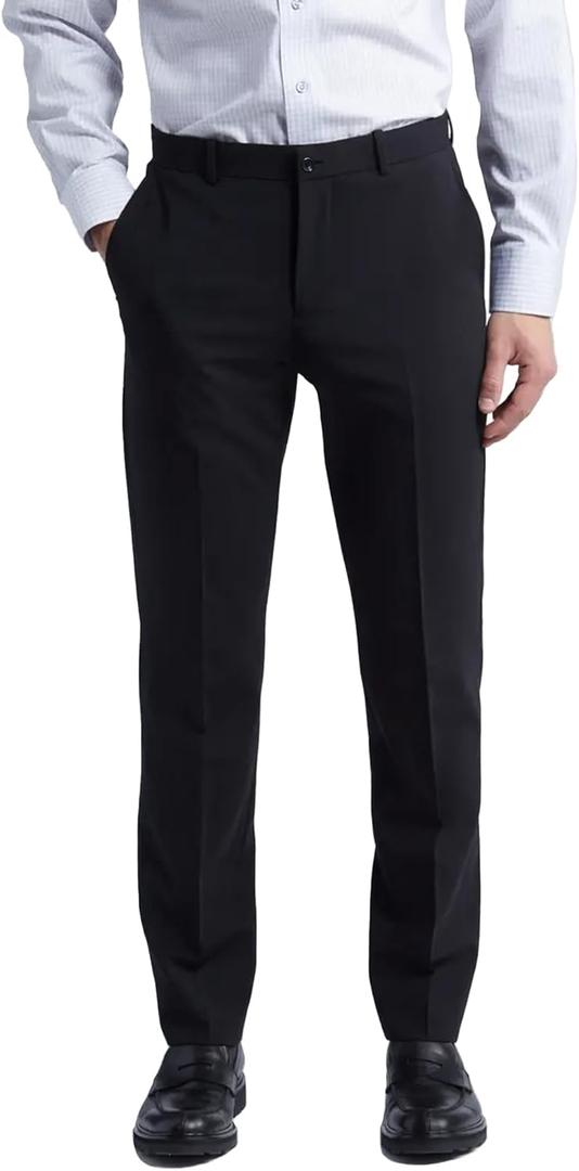 Men's Slim Fit 4-Way Stretch Pant Flat Front Flex Comfy Mens Business Casual Pants 
(Black, 42W×30L)