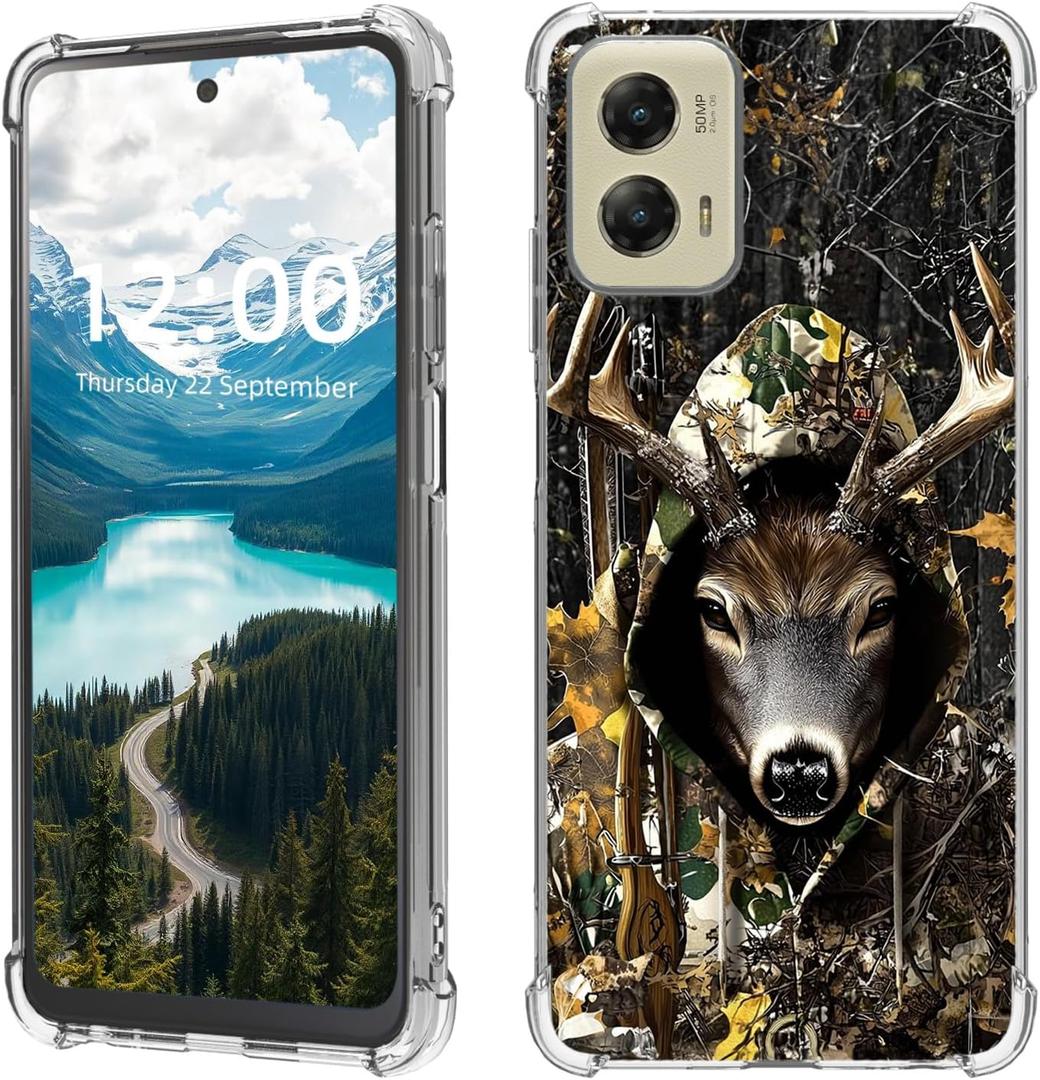 For Motorola Moto G Stylus 5G 2024 Case Clear Anti-Shockproof TPU Bumper Corners, Non-Yellowing Protection Phone Case for Moto G Stylus 5G 2024, Camo Deer Phone Cover Design for Woman Man