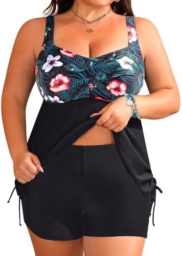 Amazon.com: Aqua Eve Women Plus Size Tankini Swimsuit Two Piece Flowy Swimdress Bathing Suits with Shorts Black Floral 30W : Clothing, Shoes & Jewelry, 30W