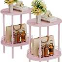 Pink Side Table Set of 2,Small Modern Round Side Table with Storage,2-Tier End Table for Small Space -Living Room,Bedroom, Nursery (2PC,Pink)