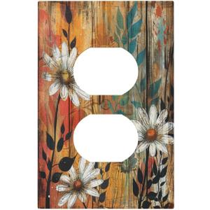 Decorative Outlet Covers Vintage Wooden Daisies Butterflies Floral 1 Gang Duplex Light Switch Cover Plate Electrical Switch plates Wall Plates Receptacle Covers for Bathroom Farmhouse Decor